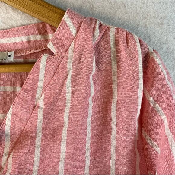 Yidarton Womens Cotton Flax Top Sz M Pink White Stripped Preppy Beachy Coastal - Picture 3 of 12